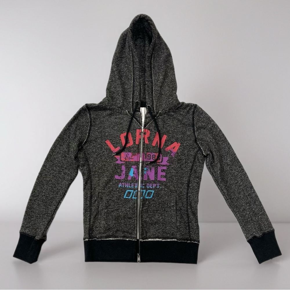👩🏼‍🎤 NWT Lorna Jane Zip-Up Hoodie~Women’s Sz Sm~Charcoal & Black~Bright Logo